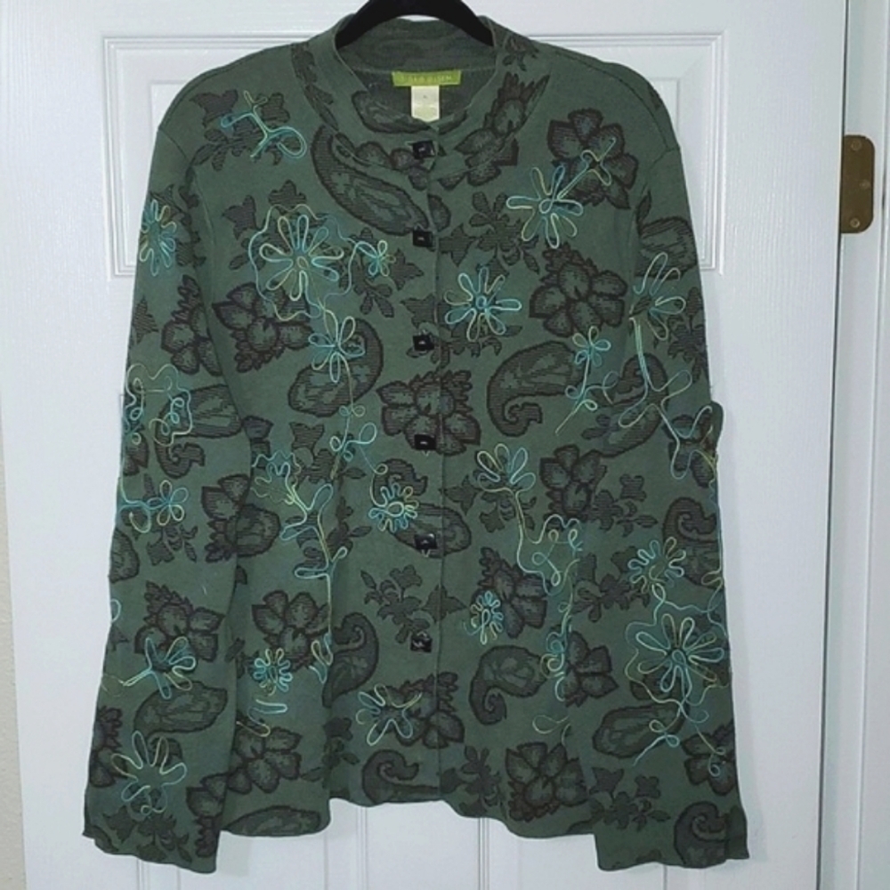 Sigrid Olsen Embroidered Mongolian Knit Cardigan Size XL